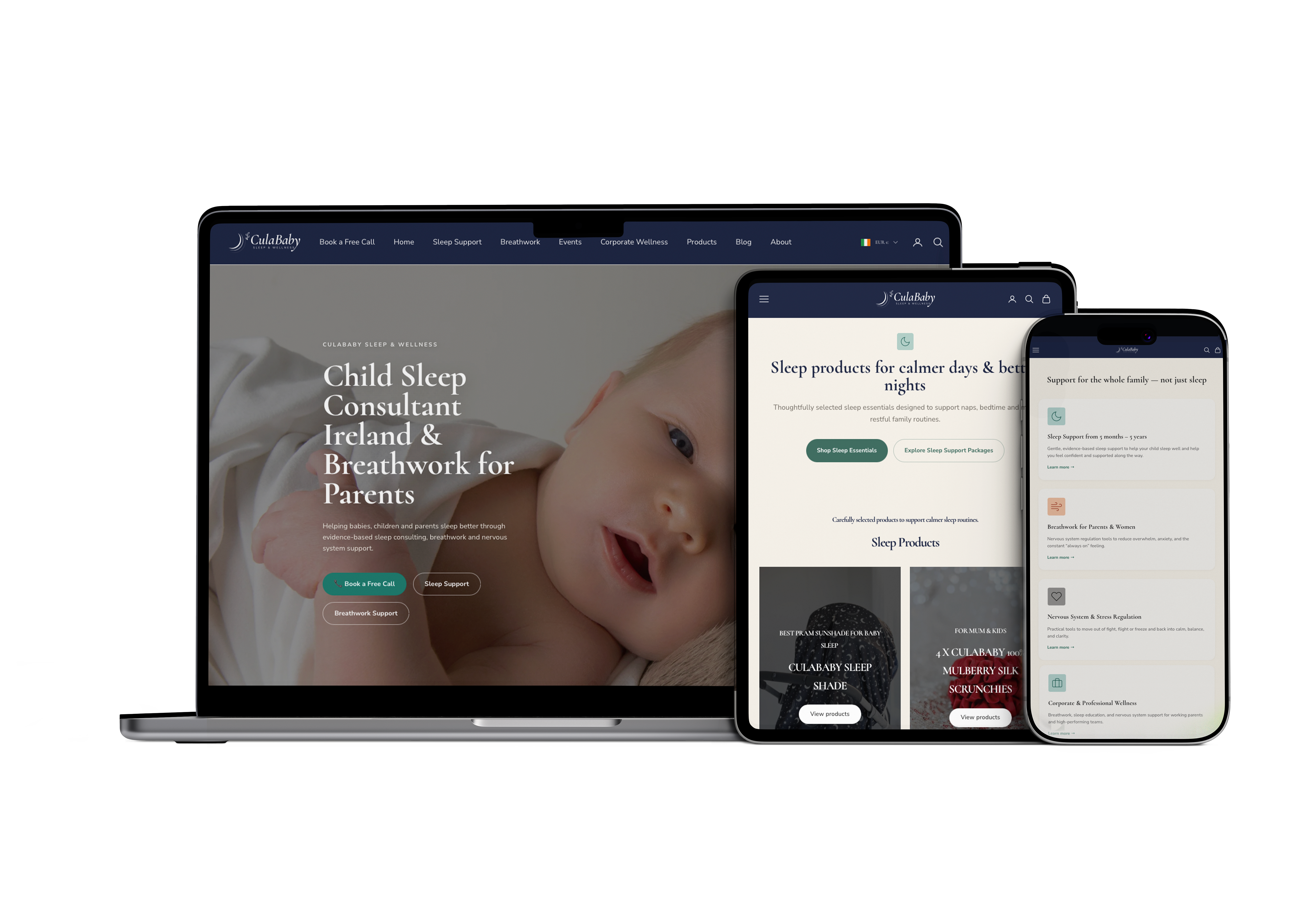 CulaBaby website shown across desktop, tablet and mobile devices